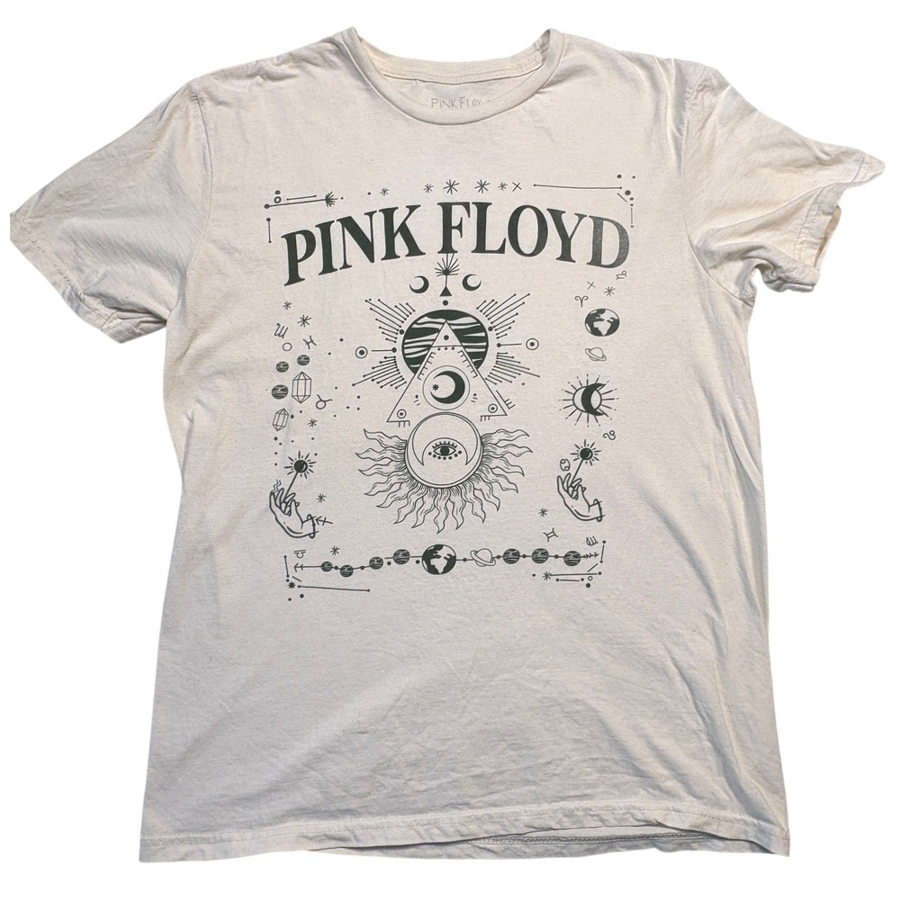 Pink Floyd Graphic Tee Cream Celestial Zodiac Symbols Shirt Mens Medium